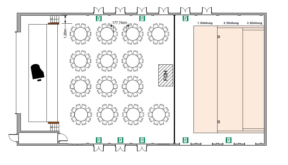 Bestuhlungsplan kleiner Saal runde Tische